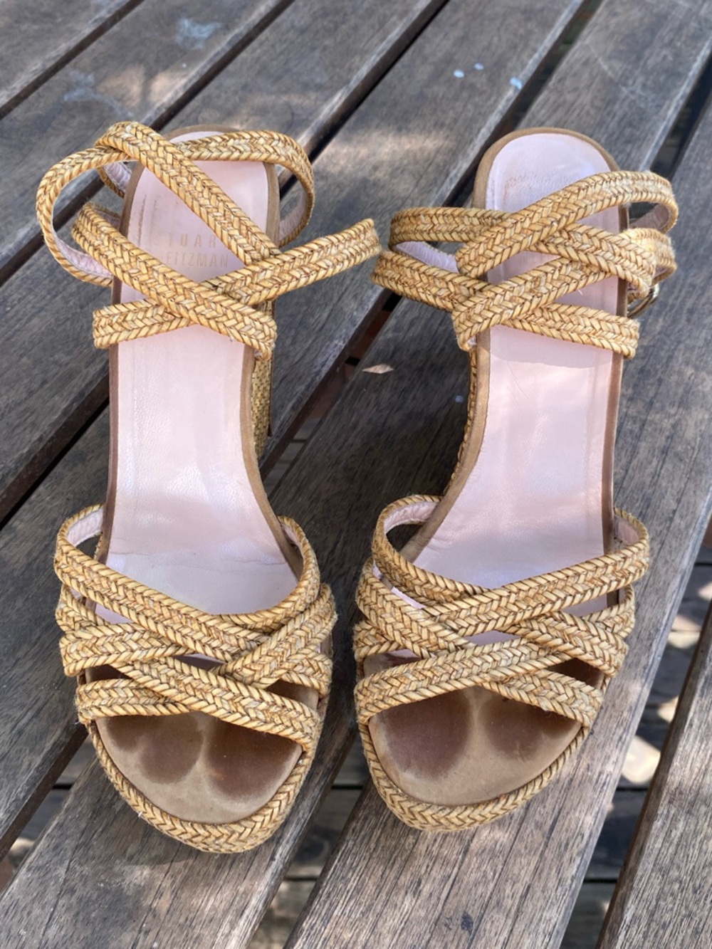 Stuart Weitzman Gold Braided Strappy Heeled Sandals